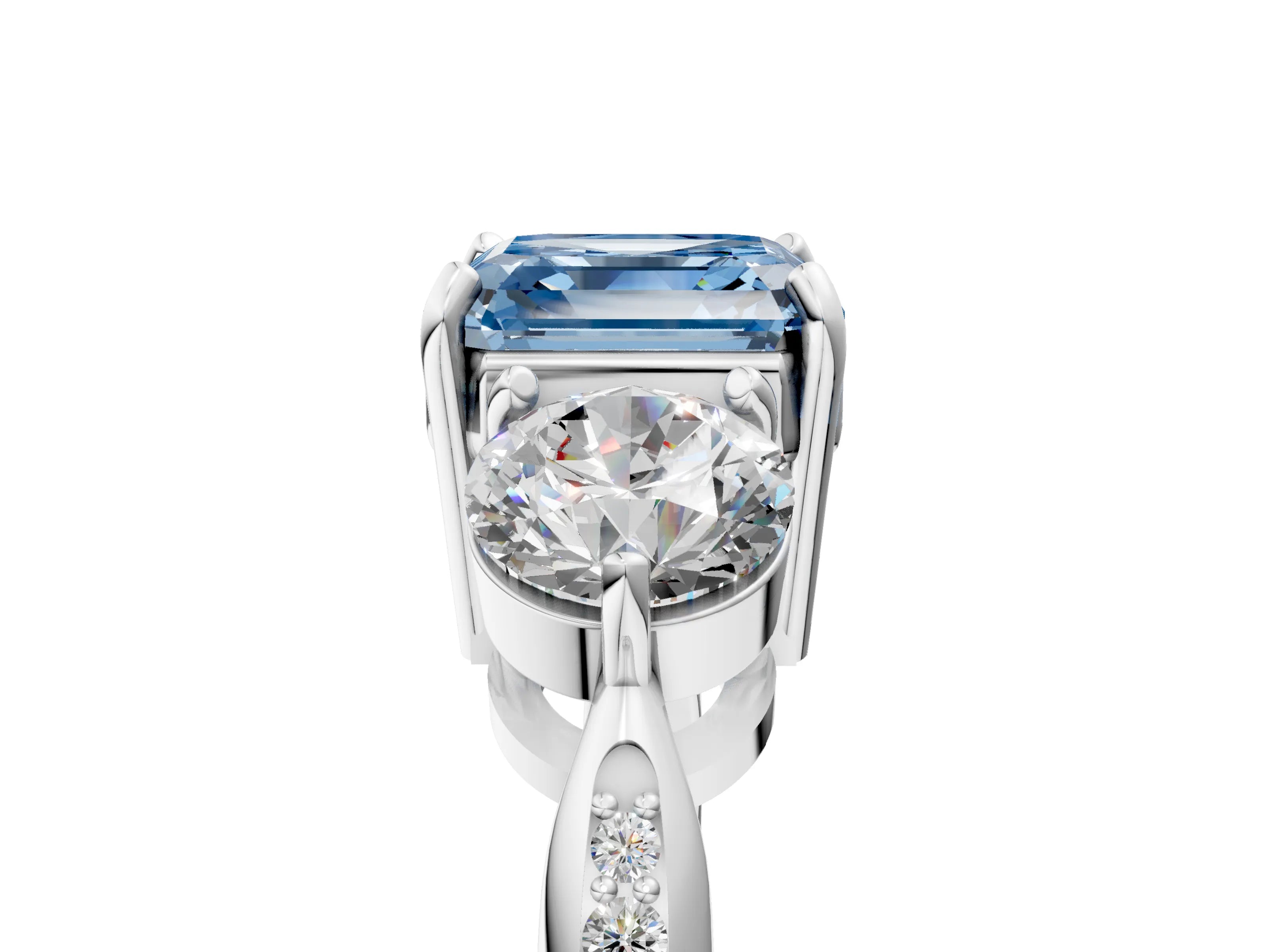 White gold Three-Stone Fancy Blue Asscher Cut Diamond Channel Set Engagement Ring with Prong Setting_5