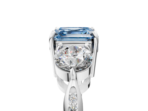 White gold Three-Stone Fancy Blue Asscher Cut Diamond Channel Set Engagement Ring with Prong Setting_5