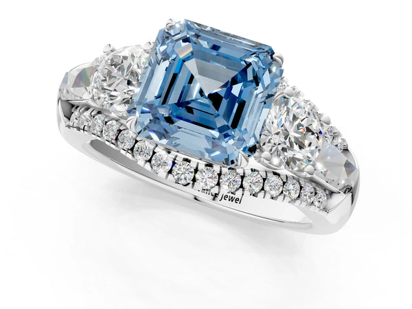 Platinum Asscher Cut Five Stone Baguette Engagement Ring Setting for Fancy Blue Center