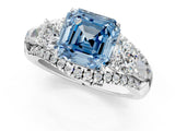 White gold Three-Stone Fancy Blue Asscher Cut Diamond Engagement Ring with Pave Band and Prong Setting_13
