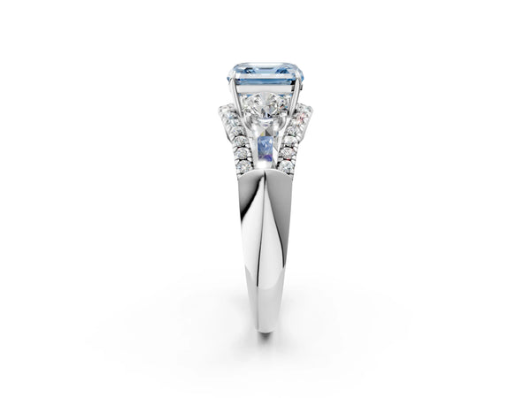 Platinum Asscher Cut Five Stone Baguette Engagement Ring Setting for Fancy Blue Center