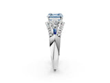 White gold Three-Stone Fancy Blue Asscher Cut Diamond Engagement Ring with Pave Band and Prong Setting_14