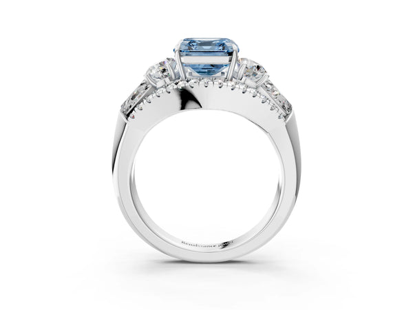 Platinum Asscher Cut Five Stone Baguette Engagement Ring Setting for Fancy Blue Center