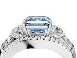White gold Three-Stone Fancy Blue Asscher Cut Diamond Engagement Ring with Pave Band and Prong Setting_16