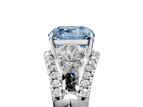 White gold Three-Stone Fancy Blue Asscher Cut Diamond Engagement Ring with Pave Band and Prong Setting_17