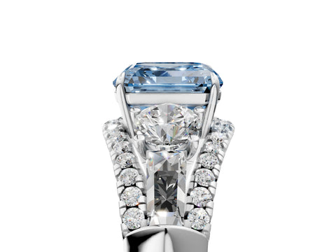 White gold Three-Stone Fancy Blue Asscher Cut Diamond Engagement Ring with Pave Band and Prong Setting_17