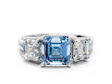 White gold Three-Stone Fancy Blue Asscher Cut Diamond Engagement Ring with Prong Setting_15
