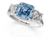 White gold Three-Stone Fancy Blue Asscher Cut Diamond Engagement Ring with Prong Setting_16