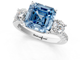White gold Three-Stone Fancy Blue Asscher  Cut Diamond Pavé Band with Four-Prong Setting_1