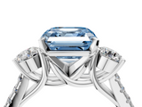 White gold Three-Stone Fancy Blue Asscher  Cut Diamond Pavé Band with Four-Prong Setting_4