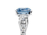 White gold Three-Stone Fancy Blue Asscher  Cut Diamond Pavé Band with Four-Prong Setting_5
