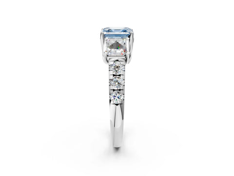 White gold Three-Stone Fancy Blue Asscher Cut Diamond Pavé Band with Prong Setting_14