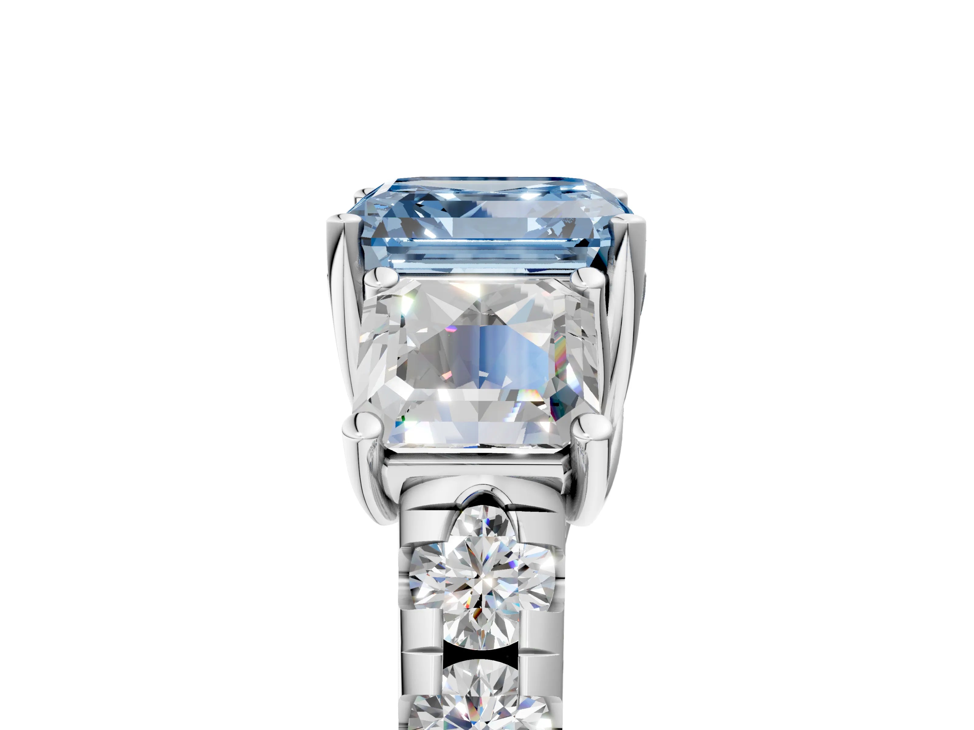 White gold Three-Stone Fancy Blue Asscher Cut Diamond Pavé Band with Prong Setting_17
