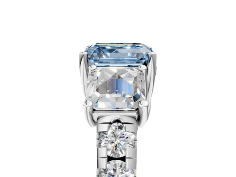 White gold Three-Stone Fancy Blue Asscher Cut Diamond Pavé Band with Prong Setting_17