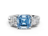 White gold Three-Stone Fancy Blue Asscher  Cut Diamond Ring with Channel-Set Band and Four-Prong Setting_17