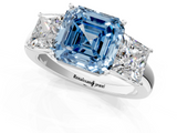 White gold Three-Stone Fancy Blue Asscher  Cut Diamond Ring with Channel-Set Band and Four-Prong Setting_18