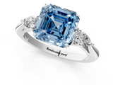 White gold Three-Stone Fancy Blue Asscher  Cut Diamond Ring with Pear Side Stones in Four-Prong Setting_18