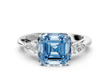 White gold Three-Stone Fancy Blue Asscher Cut Diamond Ring with Pear  Side Stones in Four-Prong Setting_60