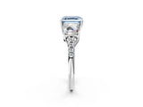 White gold Three-Stone Fancy Blue Asscher Cut Diamond Ring with Round  Pavé Band and Prong Setting_161