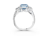 White gold Three-Stone Fancy Blue Asscher Cut Diamond Ring with Round  Pavé Band and Prong Setting_162