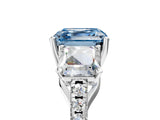 White gold Three-Stone Fancy Blue Asscher Cut Diamond Ring with Round  Pavé Band and Prong Setting_164
