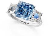 White gold Three-Stone Fancy Blue Asscher Cut Diamond Ring with Round  Pavé Band and Prong Setting_27