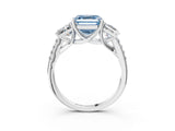 White gold Three-Stone Fancy Blue Asscher Cut Diamond Ring with Round  Pavé Band and Prong Setting_29