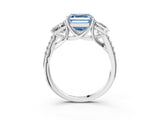White gold Three-Stone Fancy Blue Asscher Cut Diamond Ring with Round  Pavé Band and Prong Setting_53