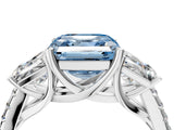 White gold Three-Stone Fancy Blue Asscher Cut Diamond Ring with Round  Pavé Band and Prong Setting_54