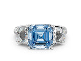 White gold Three-Stone Fancy Blue Asscher Cut Diamond Ring with Round  Pavé Band and Prong Setting_54