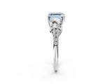 White gold Three-Stone Fancy Blue Asscher Cut Diamond Ring with Round  Pavé Band and Prong Setting_56
