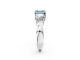White gold Three-Stone Fancy Blue Asscher Cut Diamond Ring with Round Side Stones, Classic Band, and Four-Prong Setting_2