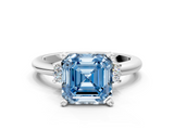 White gold Three-Stone Fancy Blue Asscher  Cut Diamond Solitaire with Prong Setting and Classic Band