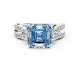 White gold Three-Stone Fancy Blue Asscher  Cut Diamond Twist Band with Prong Setting_17