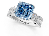 White gold Three-Stone Fancy Blue Asscher  Cut Diamond Twist Band with Prong Setting_18