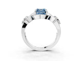 White gold Three-Stone Fancy Blue Asscher Cut Diamond Wave Pave Band with Prong Setting_3