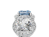 White gold Three-Stone Fancy Blue Asscher Cut Halo Diamond Milgrain Band with Four-Prong Setting_5