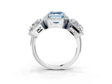 White gold Three-Stone Fancy Blue Asscher Cut Halo Diamond Ring with Pave Band and Four-Prong Setting_3