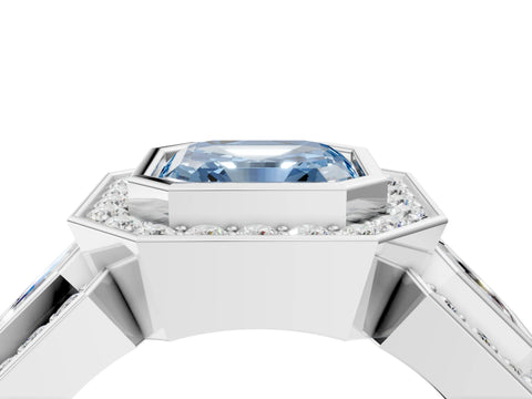 White gold Three-Stone Fancy Blue Asscher Cut Halo Pavé Diamond Ring_4