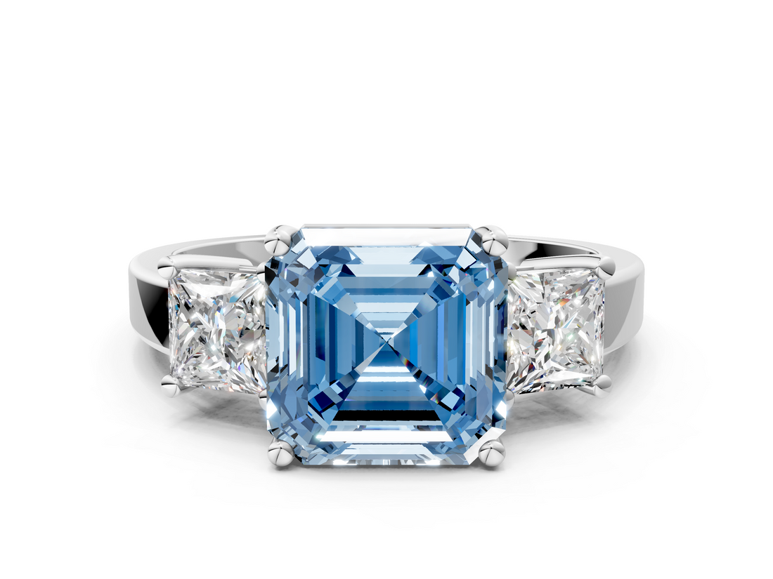 White gold Three-Stone Fancy Blue Asscher  Cut Solitaire Ring with Prong Setting_3