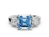 White gold Three-Stone Fancy Blue Asscher  Cut Solitaire Ring with Prong Setting_3