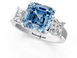 White gold Three-Stone Fancy Blue Asscher  Cut Solitaire Ring with Prong Setting_4