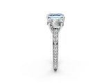 White gold Three-Stone Fancy Blue Asscher  Diamond Milgrain Pave Band with Prong Setting 2