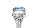 White gold Three-Stone Fancy Blue Asscher  Diamond Milgrain Pave Band with Prong Setting 5