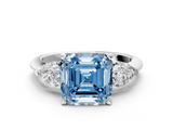 White gold Three-Stone Fancy Blue Asscher  Diamond Ring with Pear Side Stones in Four-Prong Setting_17