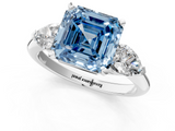 White gold Three-Stone Fancy Blue Asscher  Diamond Ring with Pear Side Stones in Four-Prong Setting_18