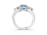 White gold Three-Stone Fancy Blue Cushion  Brilliant Cut Solitaire Ring with Prong Setting on a Classic Band 4