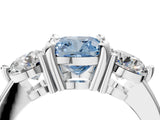 White gold Three-Stone Fancy Blue Cushion  Brilliant Cut Solitaire Ring with Prong Setting on a Classic Band 5