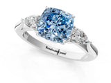 White gold Three-Stone Fancy Blue Cushion Cut Brilliant Diamond Solitaire Ring with Tapered Band and Four-Prong Setting_32