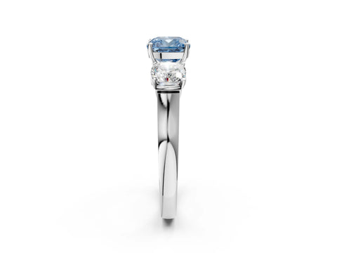 White gold Three-Stone Fancy Blue Cushion Cut Brilliant Diamond Trellis Ring with Comfort Fit Band_14